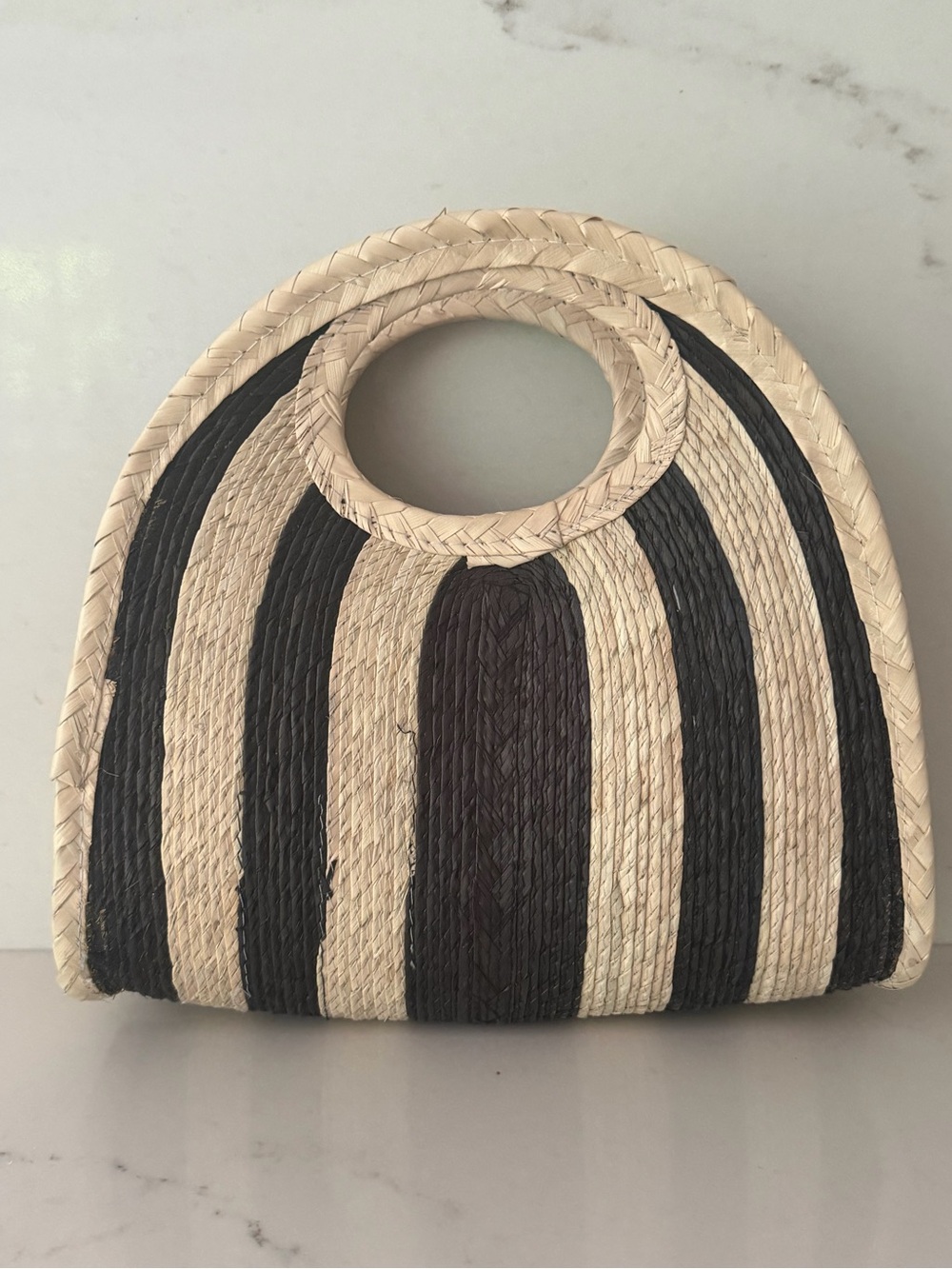 Raffia Straw Striped Small Tote